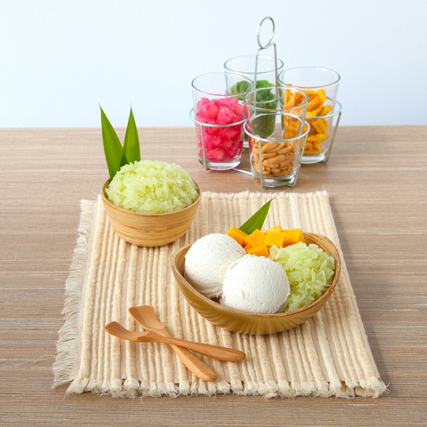 Pandan Scented Sticky Rice with Coconut Ice Cream